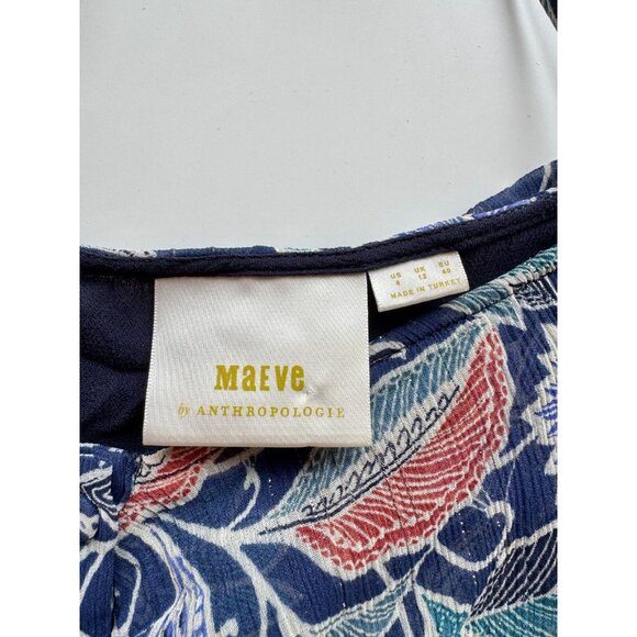 MAEVE Mariposa Blue Floral Chiffon Open Shoulder Ruffle Top Blouse, Size 8 - Picture 9 of 12